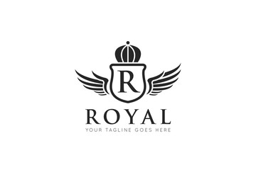 initial letter r crown logo and icon vector illustration design template