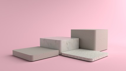 3D Render of Abstract Pink Composition with Podium. Minimal Studio with Square Pedestal. Pedestal can be used for advertising, Isolated on pink background, Showcase, Product Presentation,illustration.