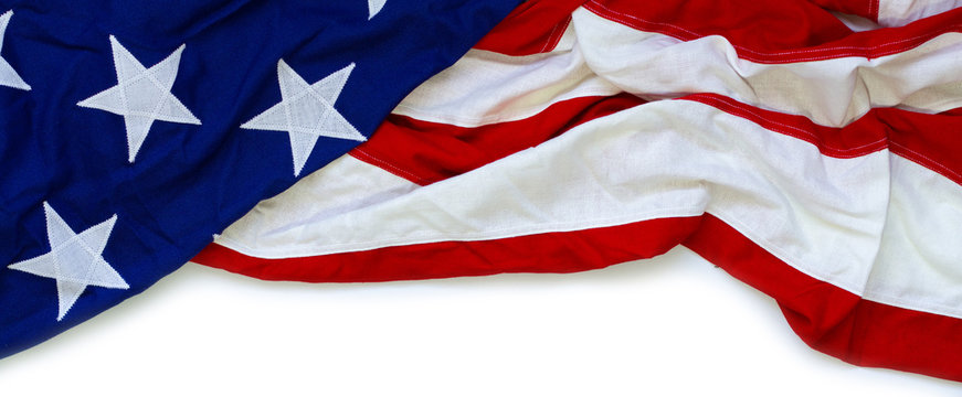 American Flag on White Background - Stars and Stripes
