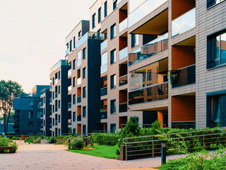 Modern residential apartment house home building complex and outdoor facility reflex new