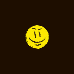 simple vector flat art freehand yellow grinning emoticon on a black background