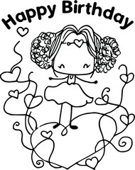 cartoon cute girl happy birthday card 