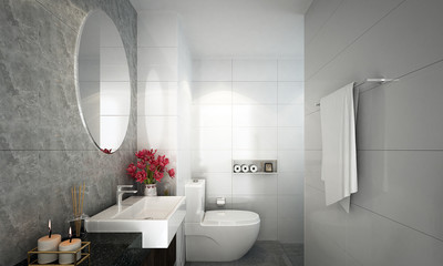 Naklejka na ściany i meble Modern interior design of bathroom and marble tile wall pattern background