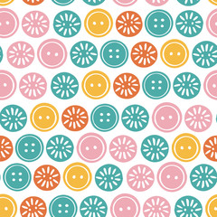 Vector buttons seamless pattern. Hand drawn cute illustration in pastel colors. Great for sewing gift wrap, fabric, packaging.