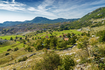 Fototapeta na wymiar Sunny morning view of mountain view near Lovcen National park, Montenegro.