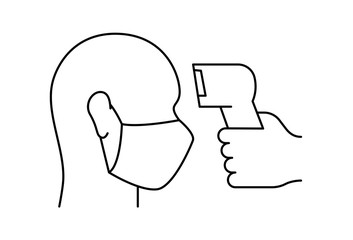 Fever check outline icon on white background. Body Temperature Check during Covid-19 Outbreak. Editable stroke