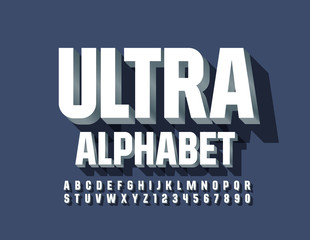 Vector Ultra Modern Alphabet Letters and Numbers. White 3D Font