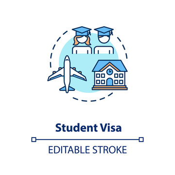 Student visa concept icon. Foreign country legal migration. University students exchange program idea thin line illustration. Vector isolated outline RGB color drawing. Editable stroke