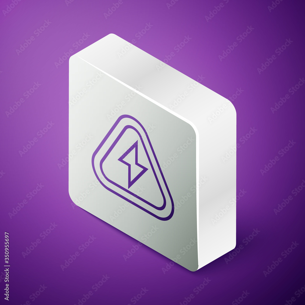 Poster isometric line high voltage icon isolated on purple background. danger symbol. arrow in triangle. wa