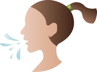 Sneezing head of a girl on a white background. Global pandemic alert. Vector icon