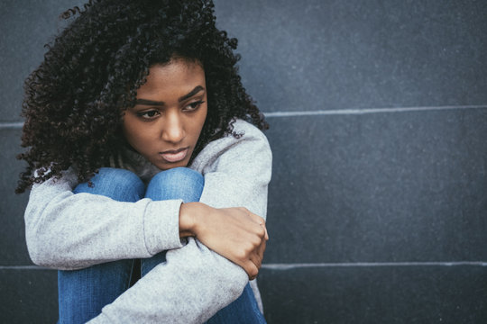 Sad Young Black Woman Portrait Feeling Negative Emotions