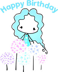 cartoon cute girl happy birthday card 