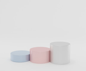 Empty white podium with hipster abstract background, 3d illustration pedestal for display composition, ,mock up cosmetic presentation platforms for creative Minimal concept.