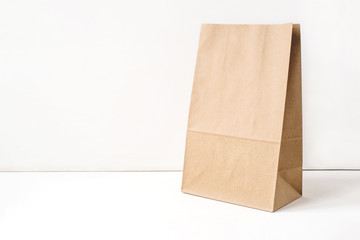 Paper craft bag on a white background. Copy space for text.