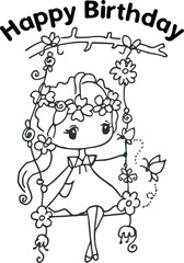 cartoon cute girl happy birthday card 