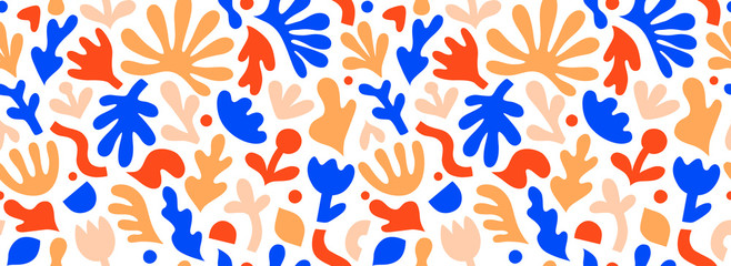 Contemporary art collage with abstract floral shapes. Vector seamless pattern with modern Scandinavian cut out elements.