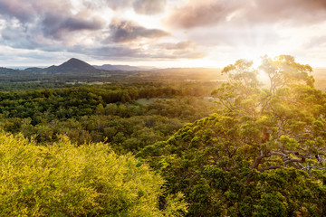 Sunset view from Tewantin forest reserve lookout Sunshine Coast Queensland.