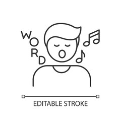 Song game pixel perfect linear icon. Fun board game, musical entertainment thin line customizable illustration. Contour symbol. Singing person vector isolated outline drawing. Editable stroke