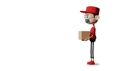 Online delivery service concept, online order tracking, delivery home and office. 
delivery man. 3d rendering on white background.