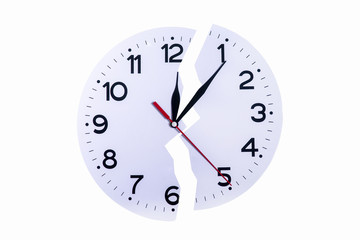 Obraz na płótnie Canvas Broken clock on a white background as a symbol of lack of time and no return