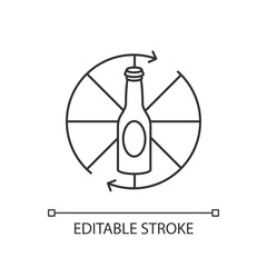 Spinning bottle pixel perfect linear icon. Party game, friendly company activity thin line customizable illustration. Contour symbol. Rotating bottle vector isolated outline drawing. Editable stroke