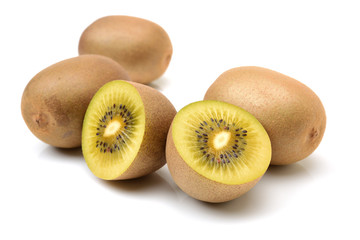 golden kiwifruit/ kiwi (Actinidia chinensis) on white background
