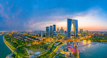 Fototapeta na wymiar Night view of CBD City, Suzhou Industrial Park, Jiangsu Province, China