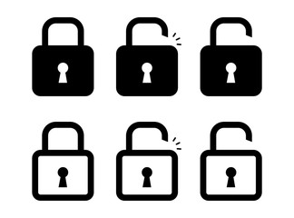 Lock icon in flat and linear style. On or off lock. Web icon set. Vector illustration