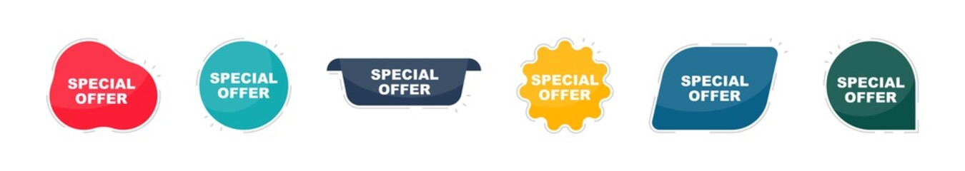 Special offer tag. Set of tag or banner. Set of 6 labels. Tags elements. Vintage style. Modern simple ribbons collection. Vector