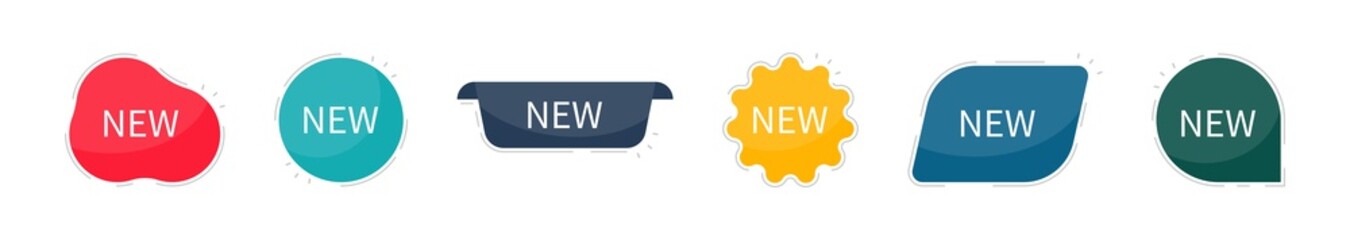 New tag. Set of tag or banner. Set of 6 labels. Tags elements. Vintage style. Modern simple ribbons collection. Vector illustration