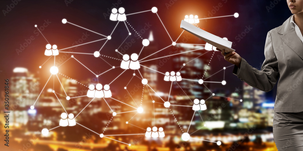 Poster concept of modern business networking that connect and cooperate people