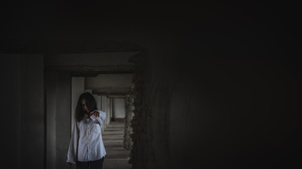 Horror scene of ghost woman death movie halloween festival in the dark town