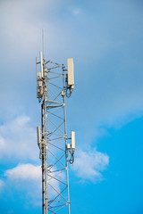 Telecommunication tower of 4G and 5G cellular. Antenna transmission communication. Cell phone signal base station.