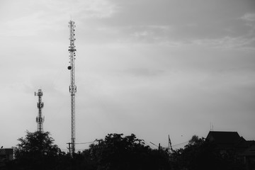 Telecommunication tower of 4G and 5G cellular. Antenna transmission communication. Cell phone...