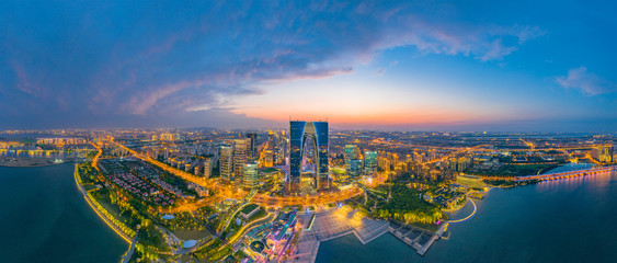 Night view of CBD City, Suzhou Industrial Park, Jiangsu Province, China