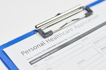 Health care cost or Health Insurance application form