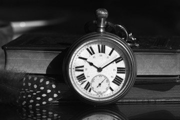 antique pocket watch - black and white