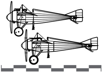 Morane-Saulnier N. World War 1 combat aircraft. Side view. Image for illustration and infographics.