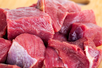 Close-up shot of chopped raw meat, food