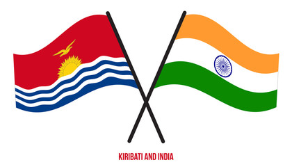 Kiribati and India Flags Crossed And Waving Flat Style. Official Proportion. Correct Colors