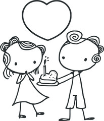 black and white cartoon boy and girl birthday card
