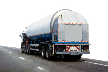 Gas Truck on highway road with tank oil container, transportation concept.,import,export logistic industrial