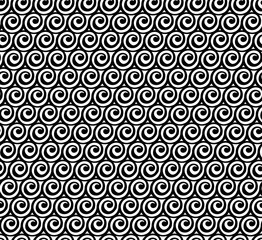 Spiral Seamless Pattern. Endless Texture With Many Round Swirl Shapes In Horizontal Rows. Pattern black and white. For Design, Wallpaper, Fabric,Wrapping Paper, Trendy Repeating Background