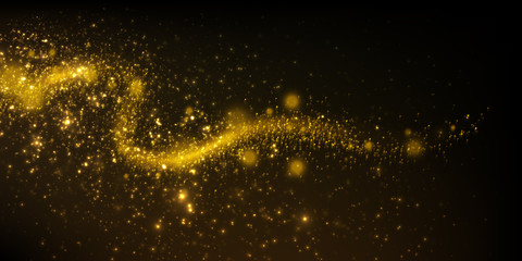 Magical festive background with sparkling golden particles and glowing light effect