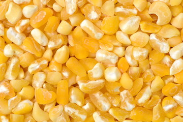 raw crushed corn groats close up