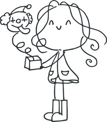 black and white cartoon girl with jack in the box
