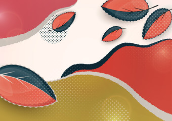 Bright creative leaves on a wavy color background. Modern abstract template for your design. Vector