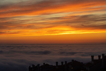 Sunset over the clouds in Laguna Beach California
