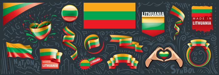 Vector set of the national flag of Lithuania in various creative designs