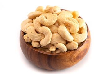 Bowl of Raw Natural Cashews Isolated on a White Background